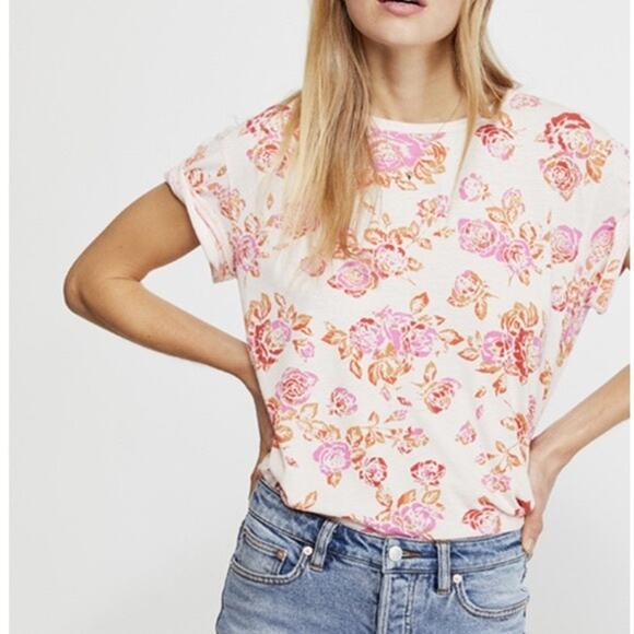 Free People Tourist Tee sz Small Retro Floral - Picture 1 of 11